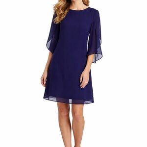 SLNY Navy Blue Chiffon Shift Dress Flutter Sleeve Size 12